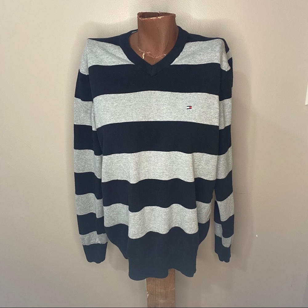 Med. Black & Grey Striped Tommy Hilfiger sweater